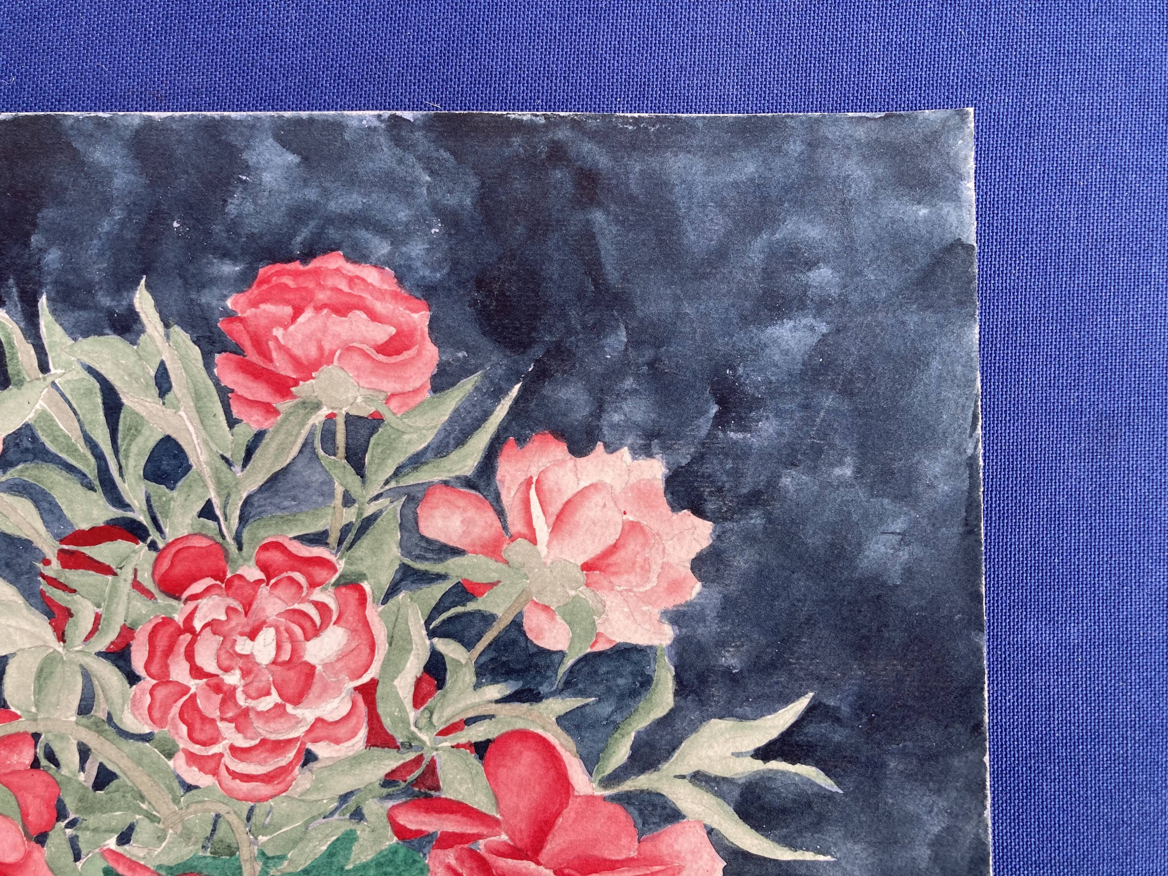 Vintage watercolor with peonies