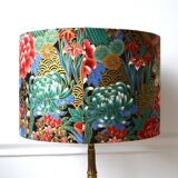 Jouy fabric lampshade, peacock, flowers, gold, 35cm