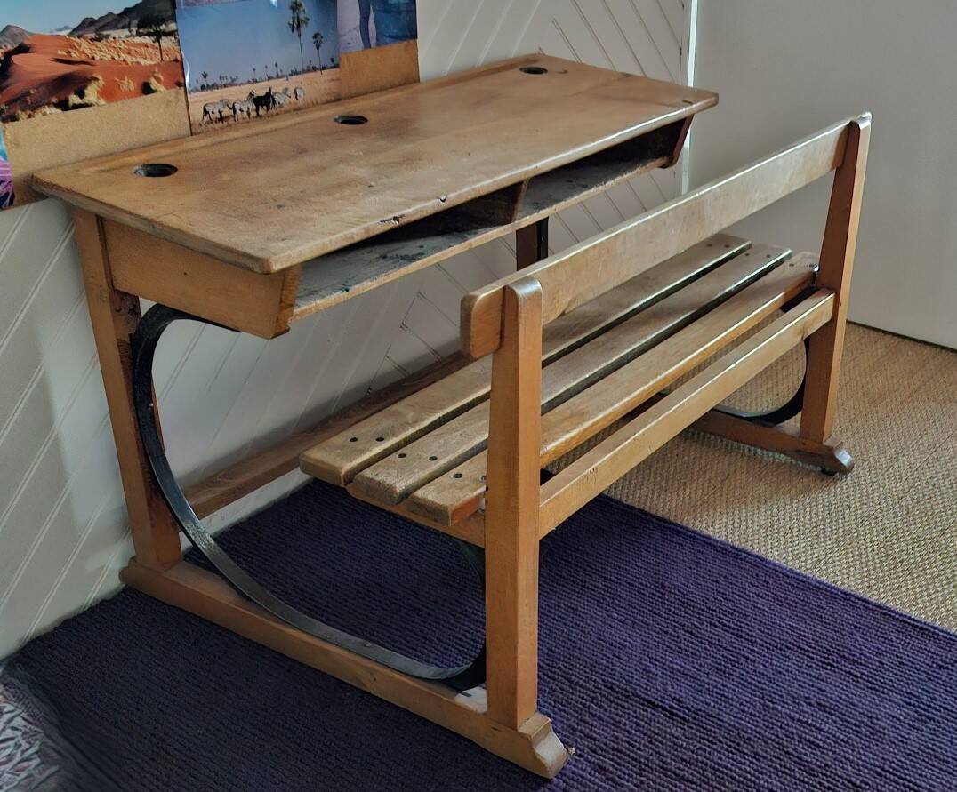 Double school desk in wood and metal 1920 – very good condition