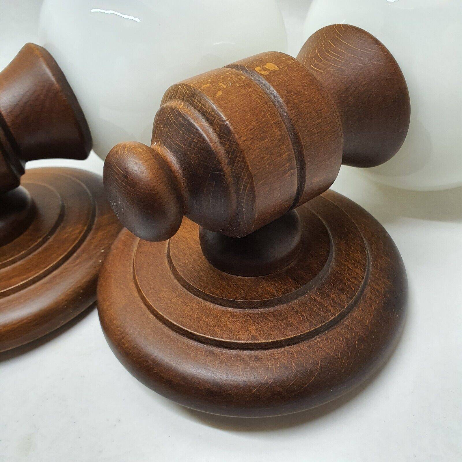Set of vintage globe opaline wall lights wooden support