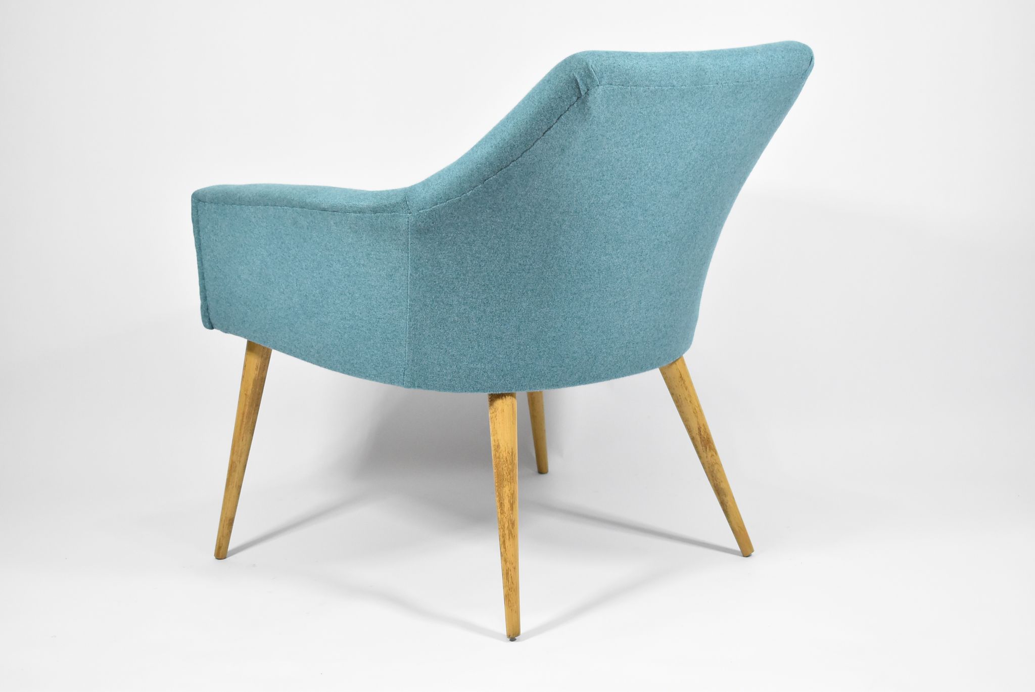 Vintage armchair Shell, turquoise fabric, 1960s, restored