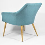 Vintage armchair Shell, turquoise fabric, 1960s, restored