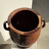 Very large glazed brown terracotta pot with two handles H41 D30