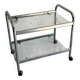 Vintage silver chrome-plated steel and glass two-tier serving trolley with wheels