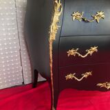 Curved dresser 3 drawers black patina Louis XV style