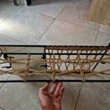 Designer coat rack in rattan and metal with 5 hooks and mirror - Raoul Guys style