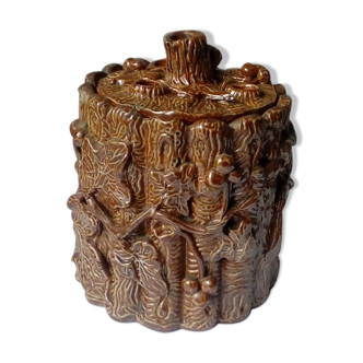Tobacco pot in gres du beauvaisie slurry decor holly leaves