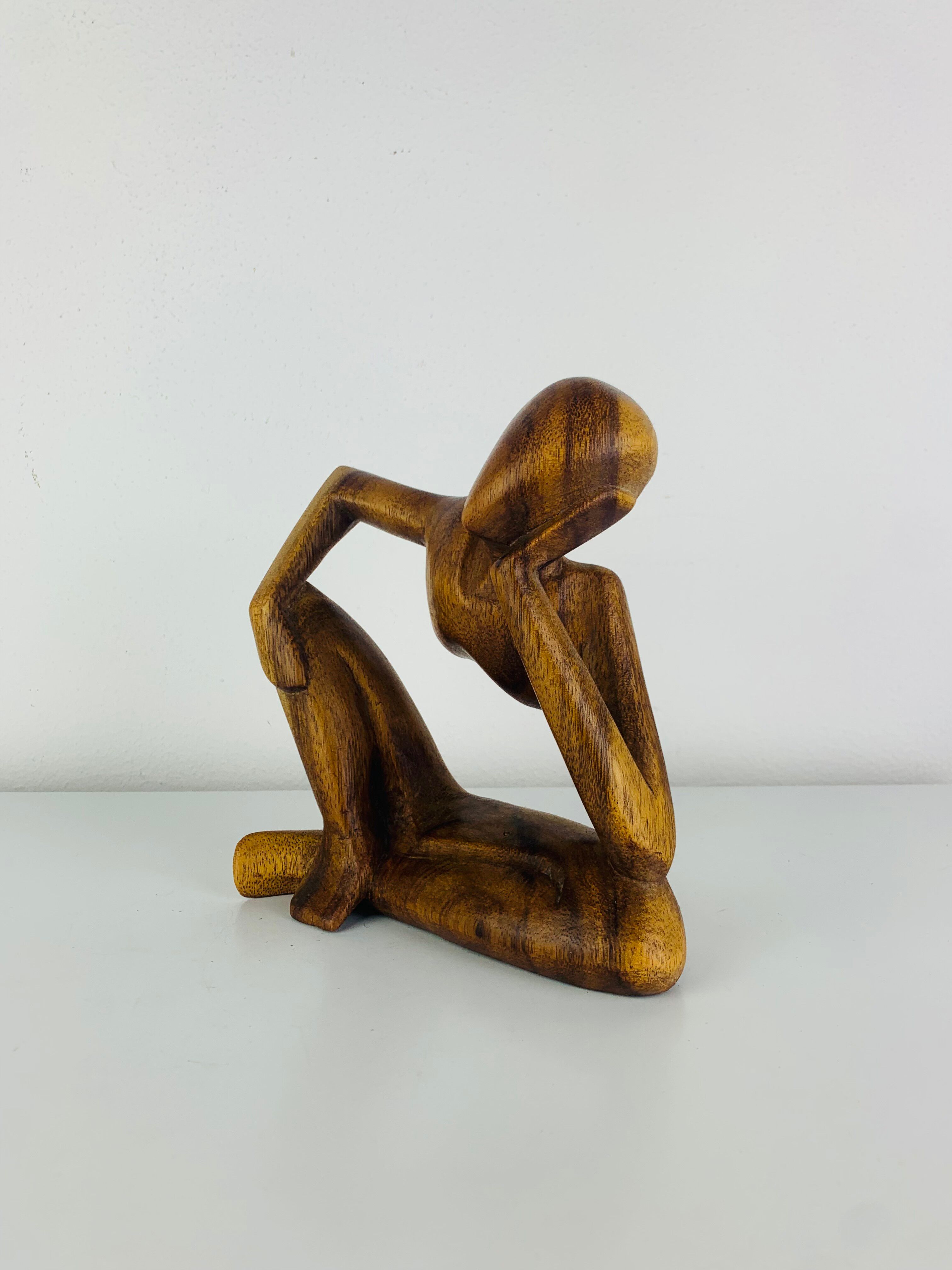 Sculpture thinker in teak, Scandinavian style