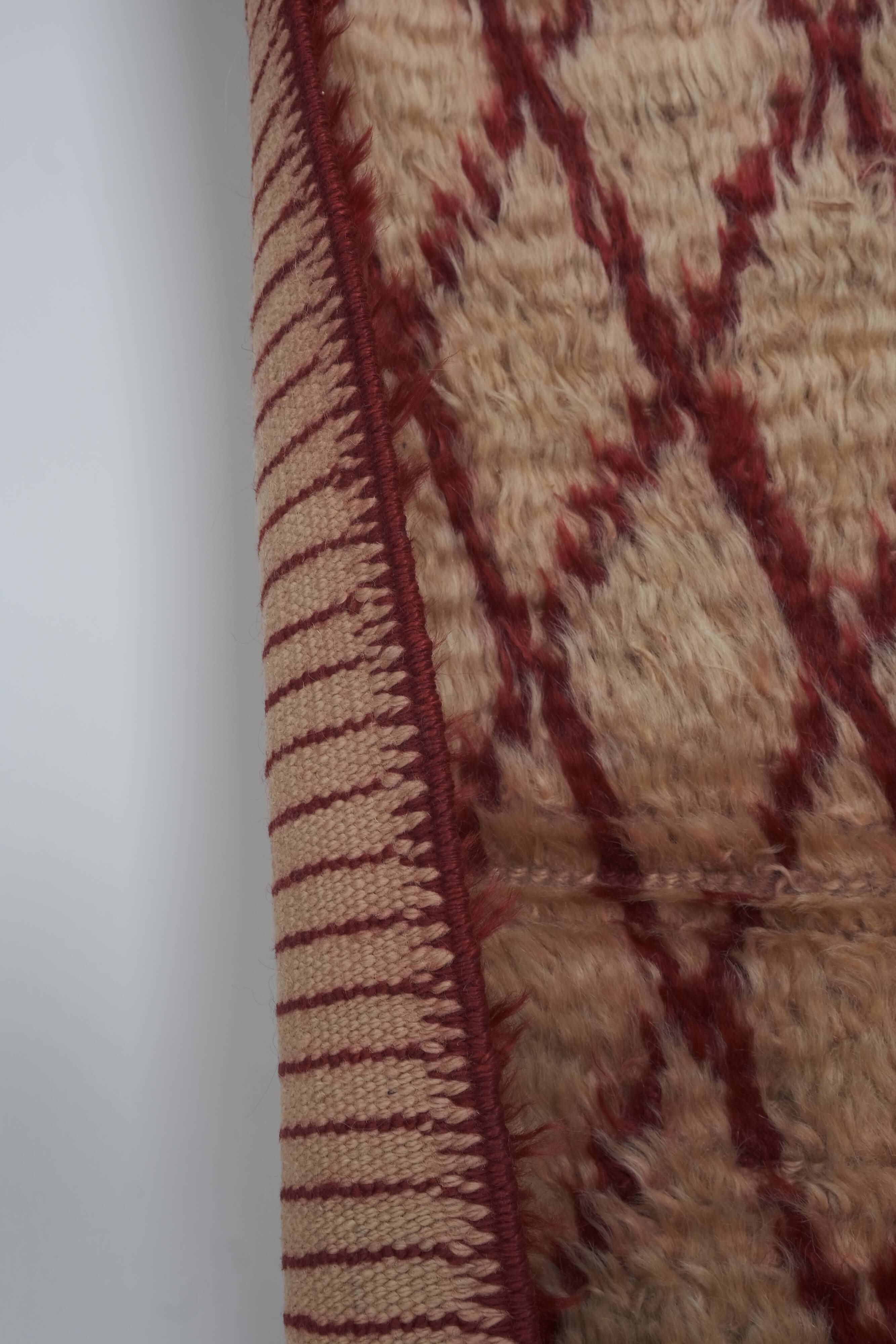 Vintage organic woon brown angora mohair tulu rug runner 2.8 x 6.8 ft