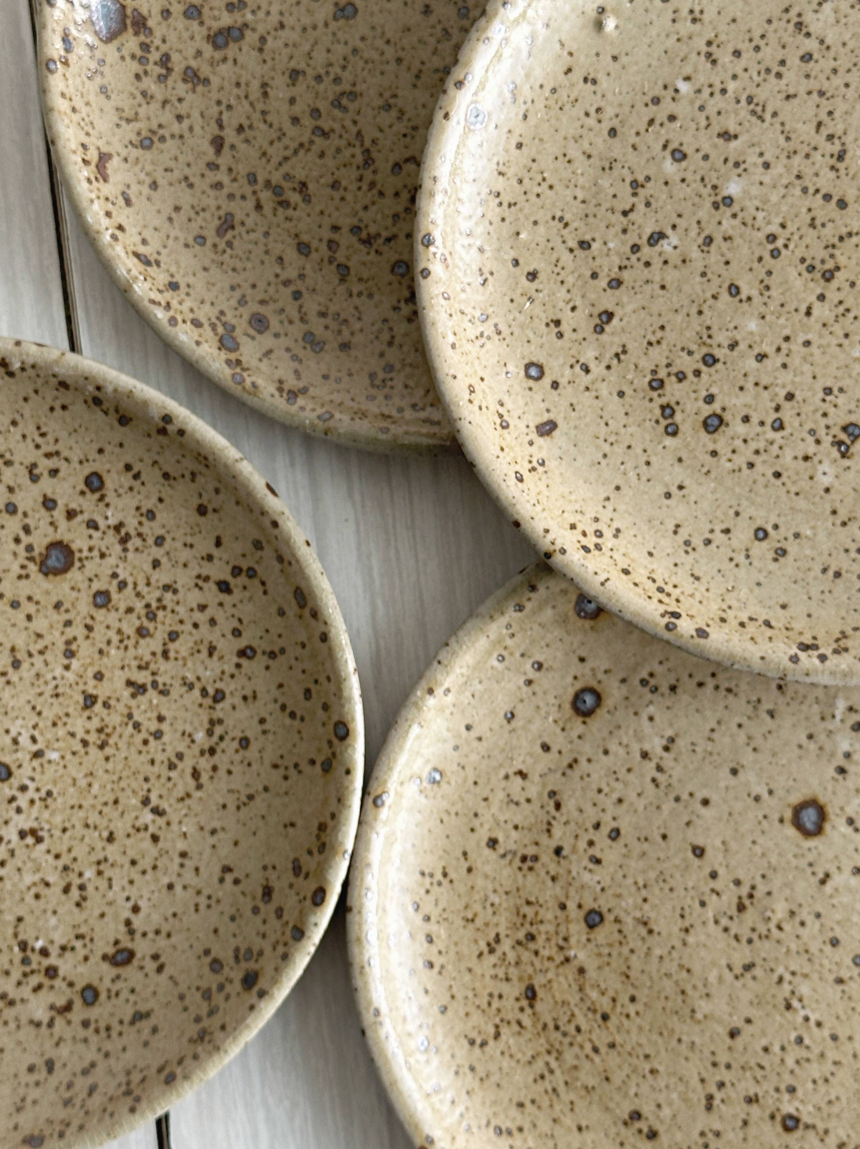 Set of 4 speckled stoneware plates
