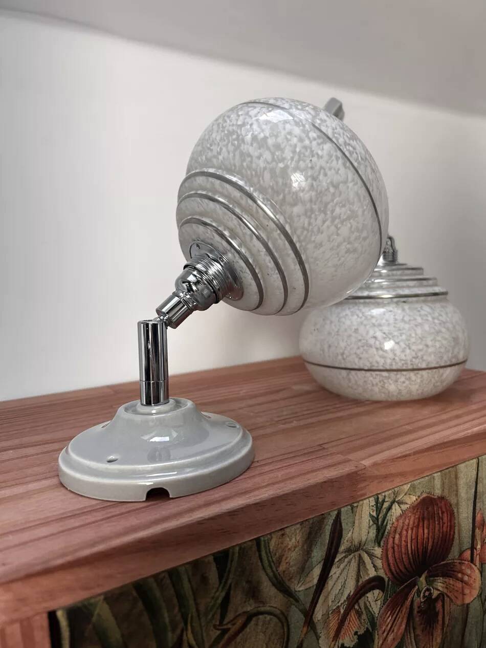 Pair of ceramic and glass wall sconces