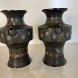 Pair of antique cloisonné bronze vases, China or Japan circa 1900-1930.