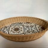 Old oval wicker rattan basket tray