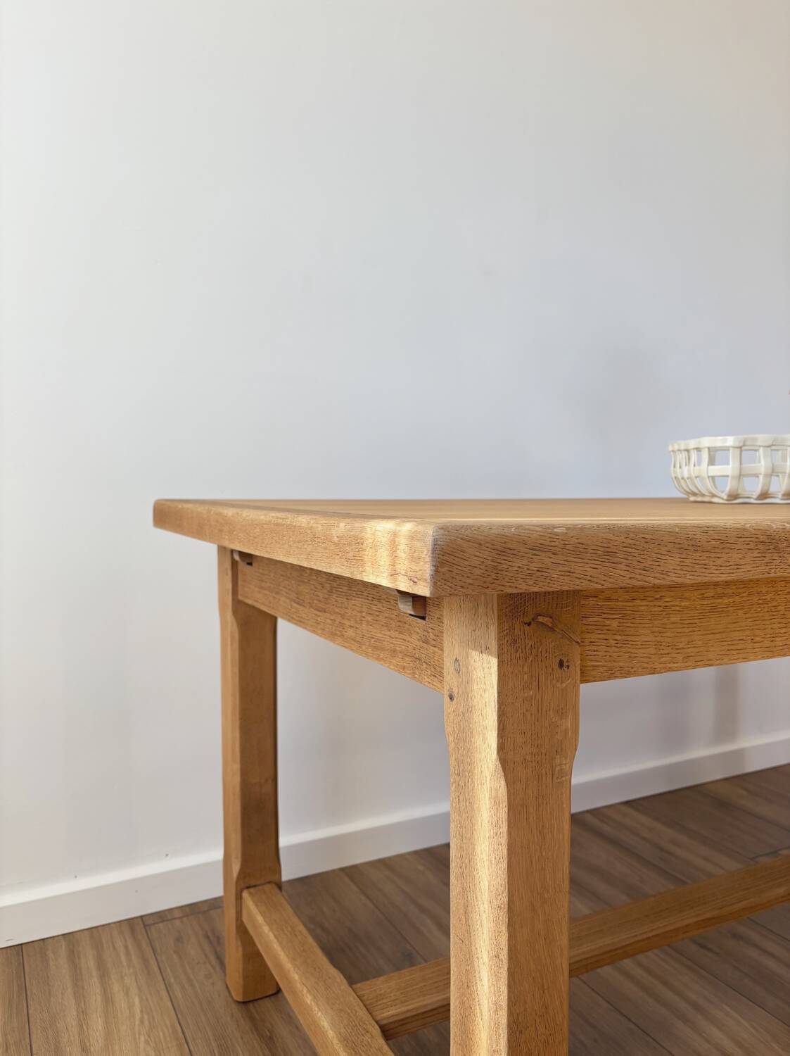 Solid oak farmhouse table with extensions.