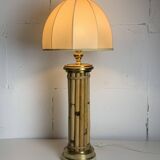 Midcentury bamboo and brass large mushroom table lamp by Leola, 1960s