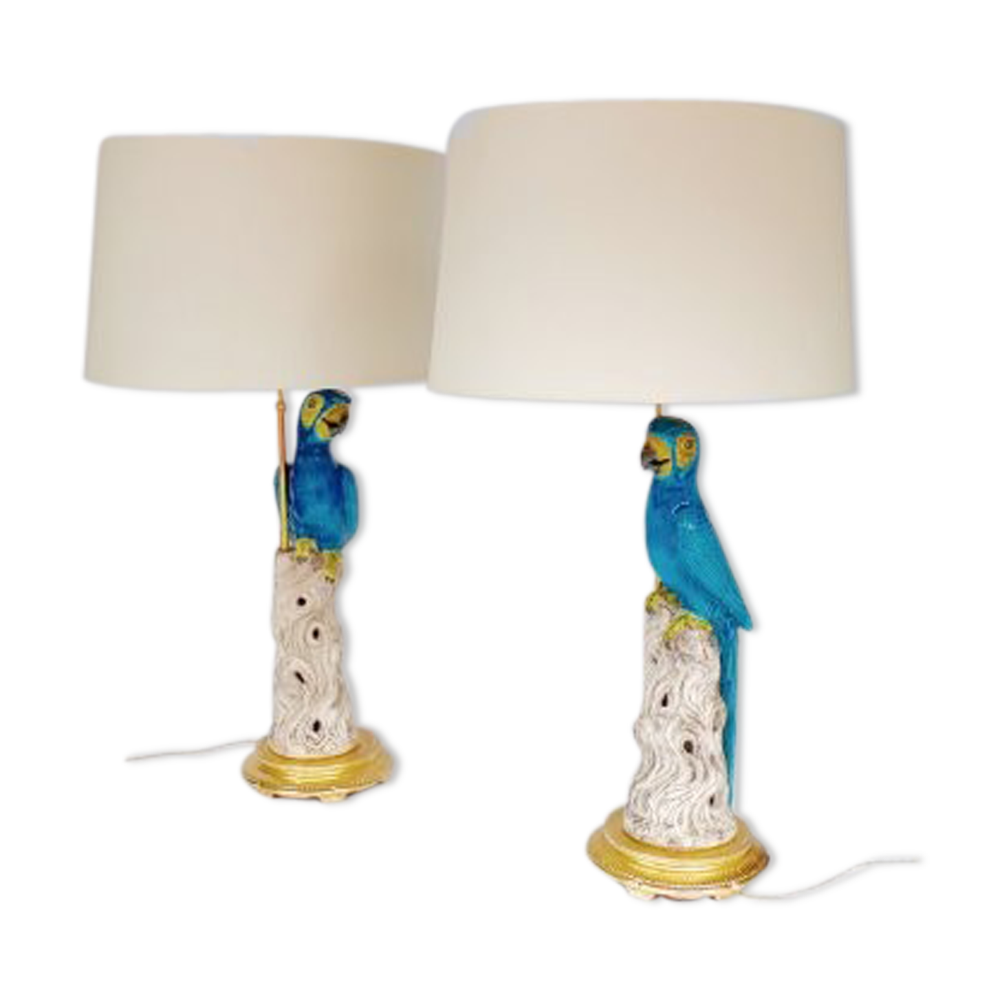 Pair of large parrots circa 1970 earthenware lamps