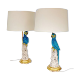 Paire de grandes lampes perroquets en faience circa 1970