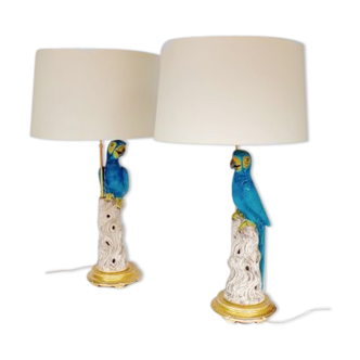 Pair of large parrots circa 1970 earthenware lamps
