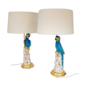 Pair of large parrots circa 1970 earthenware lamps