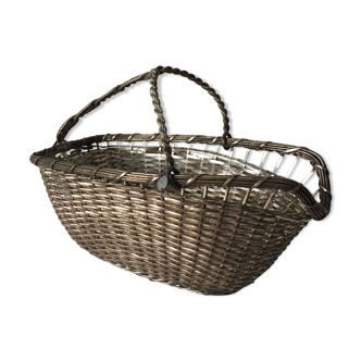 Wine pouring basket, vintage bottle holder, braided metal