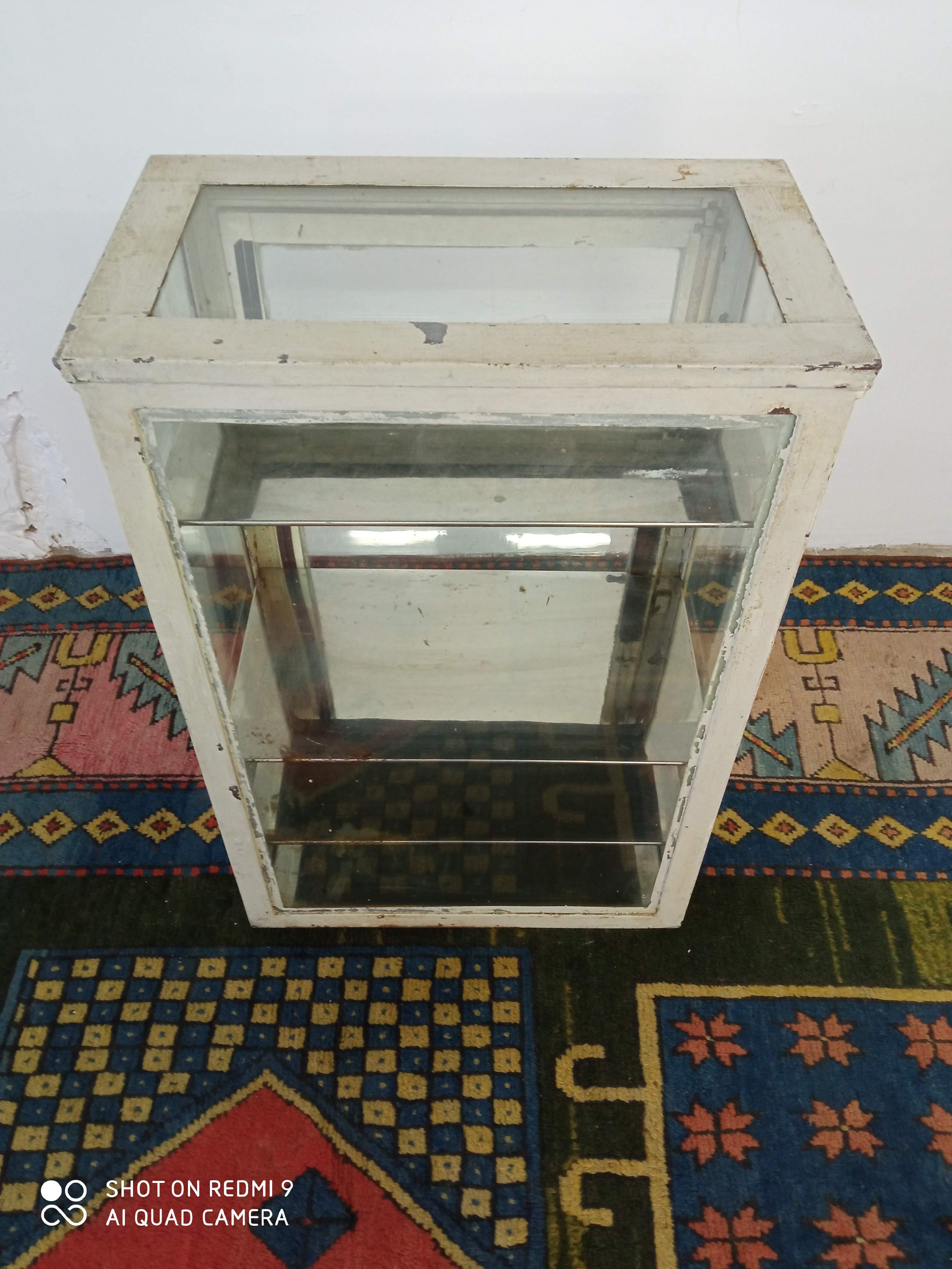 Ancient medical showcase in metal