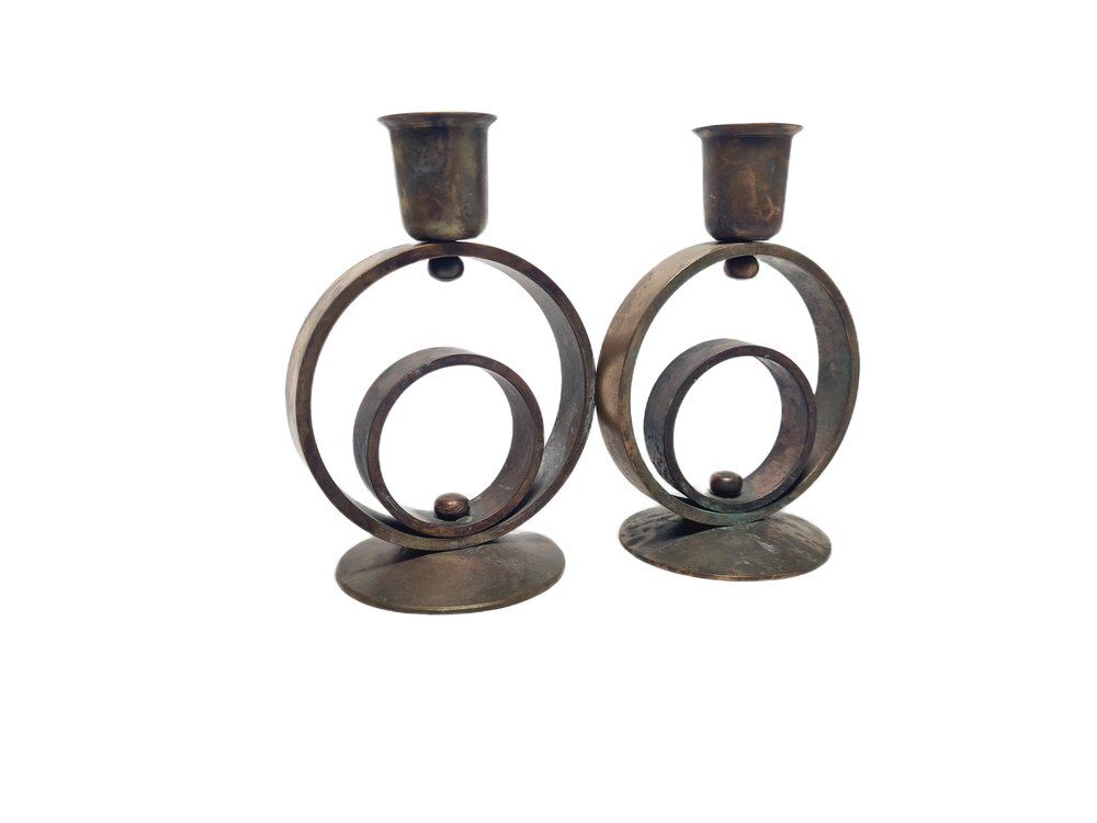 Art Deco brass candlesticks, 1930s, set of 2