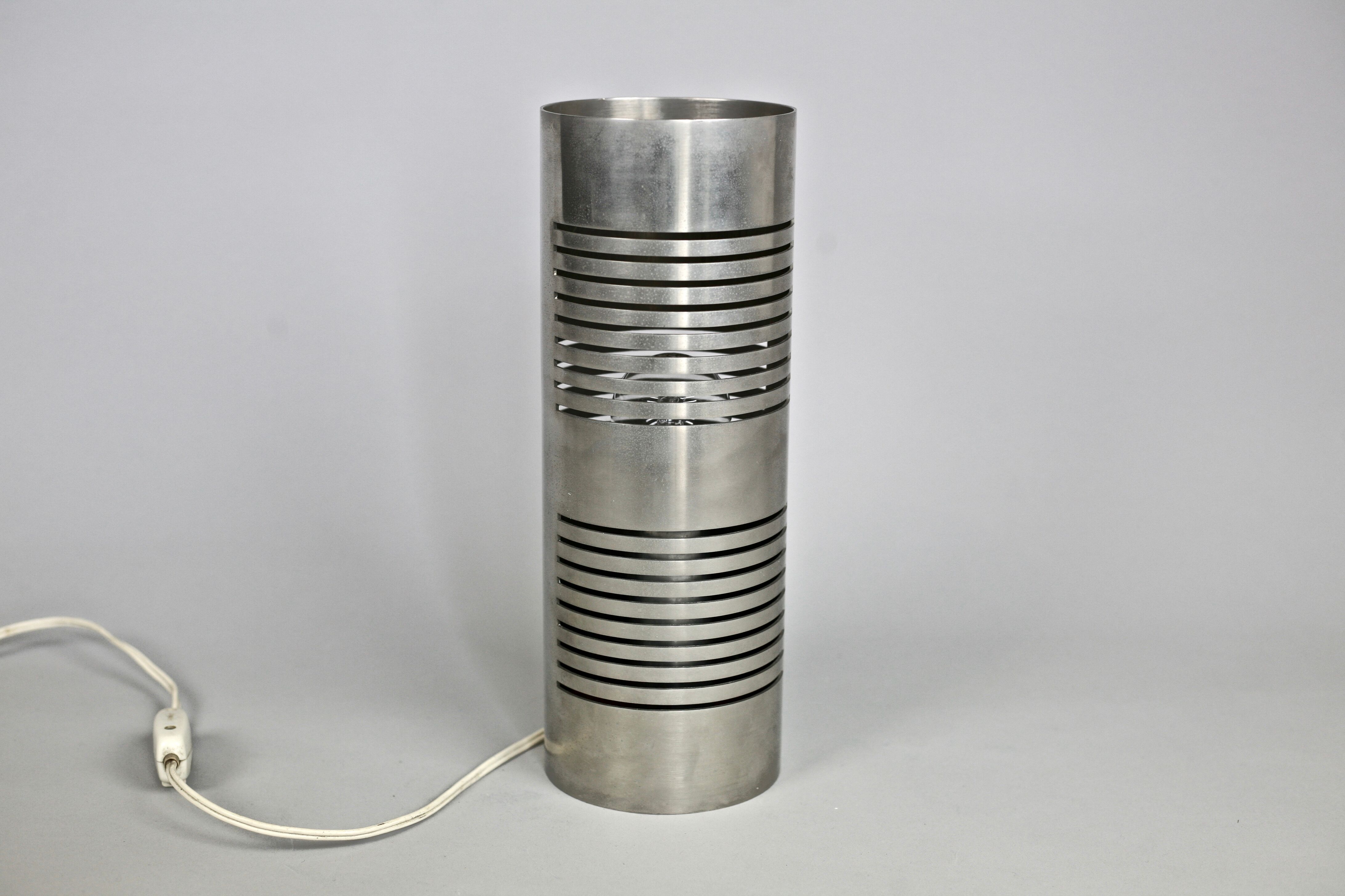 Table lamp cylindrical steel openwork modernist Italy early 70s