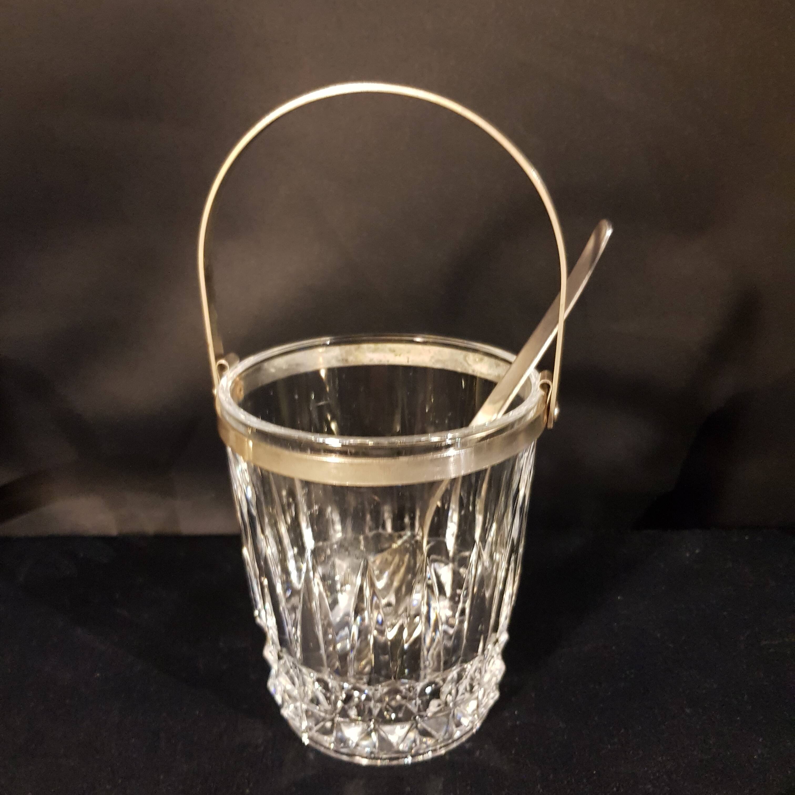 Crystal ice bucket and stainless steel spoon