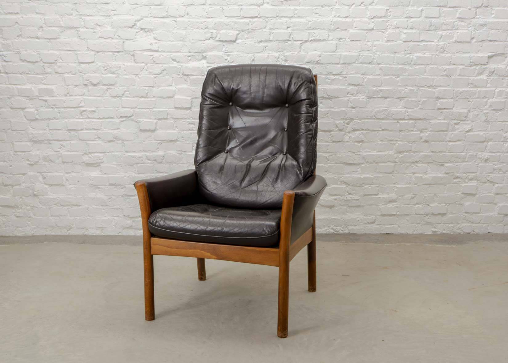G-Möbel Chocolate Brown Leather Scandinavian Lounge Chair, Sweden, 1960s.