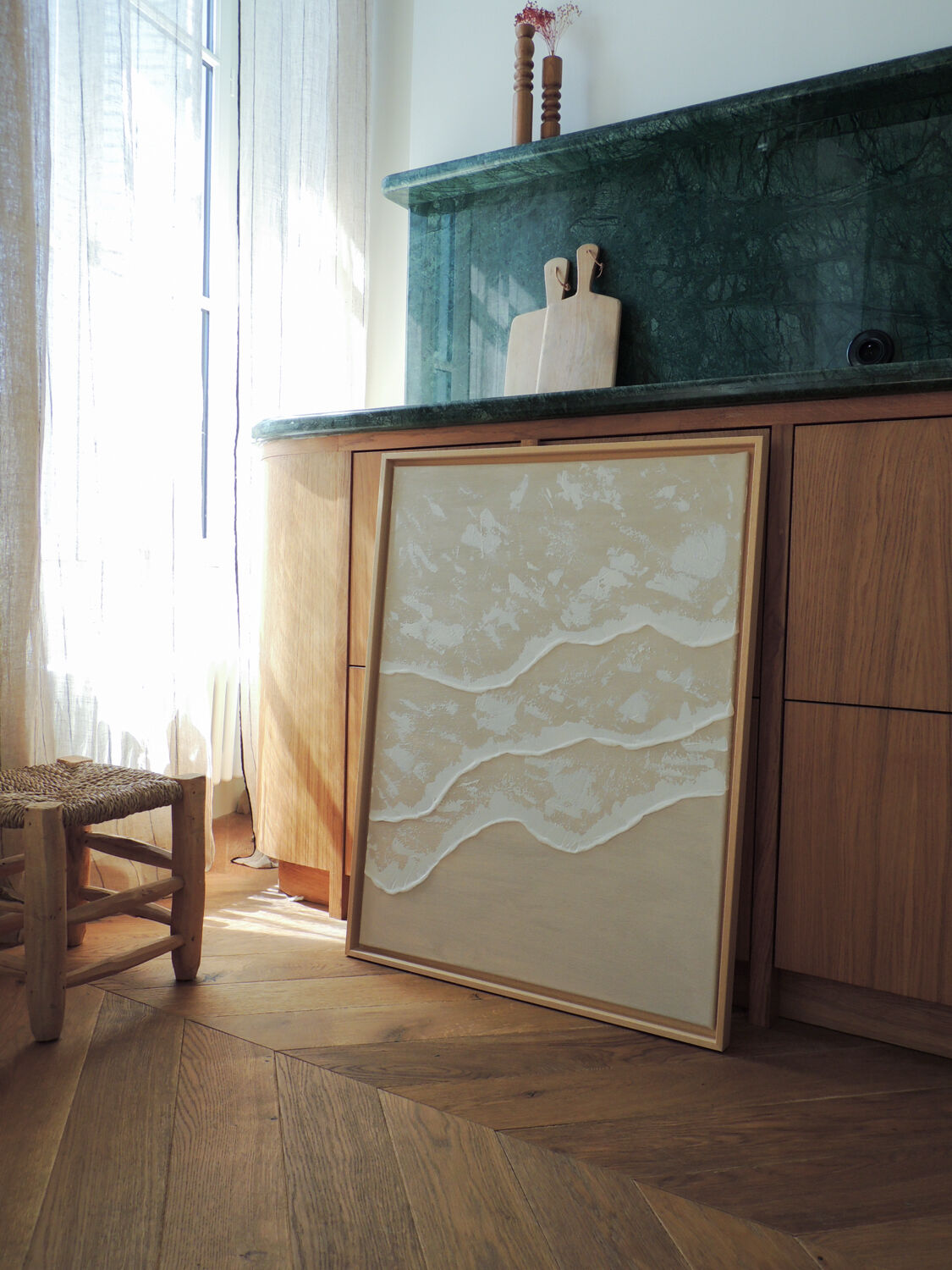 Beige and white wave relief panel