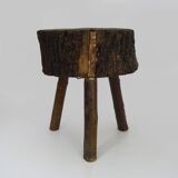 Tripod oak milking stool, Ariège peasant art, France (19th century)