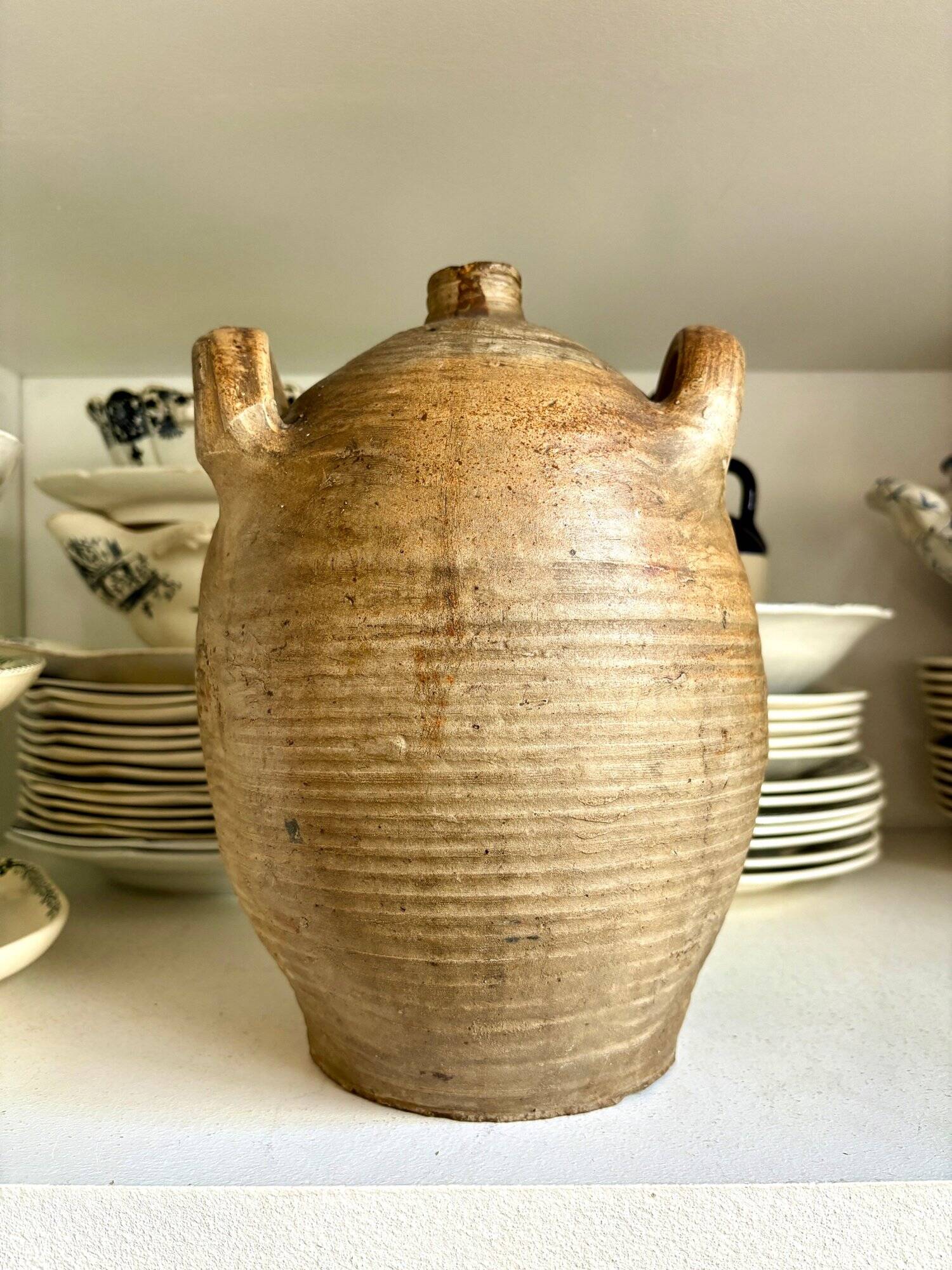 Brown stoneware jar