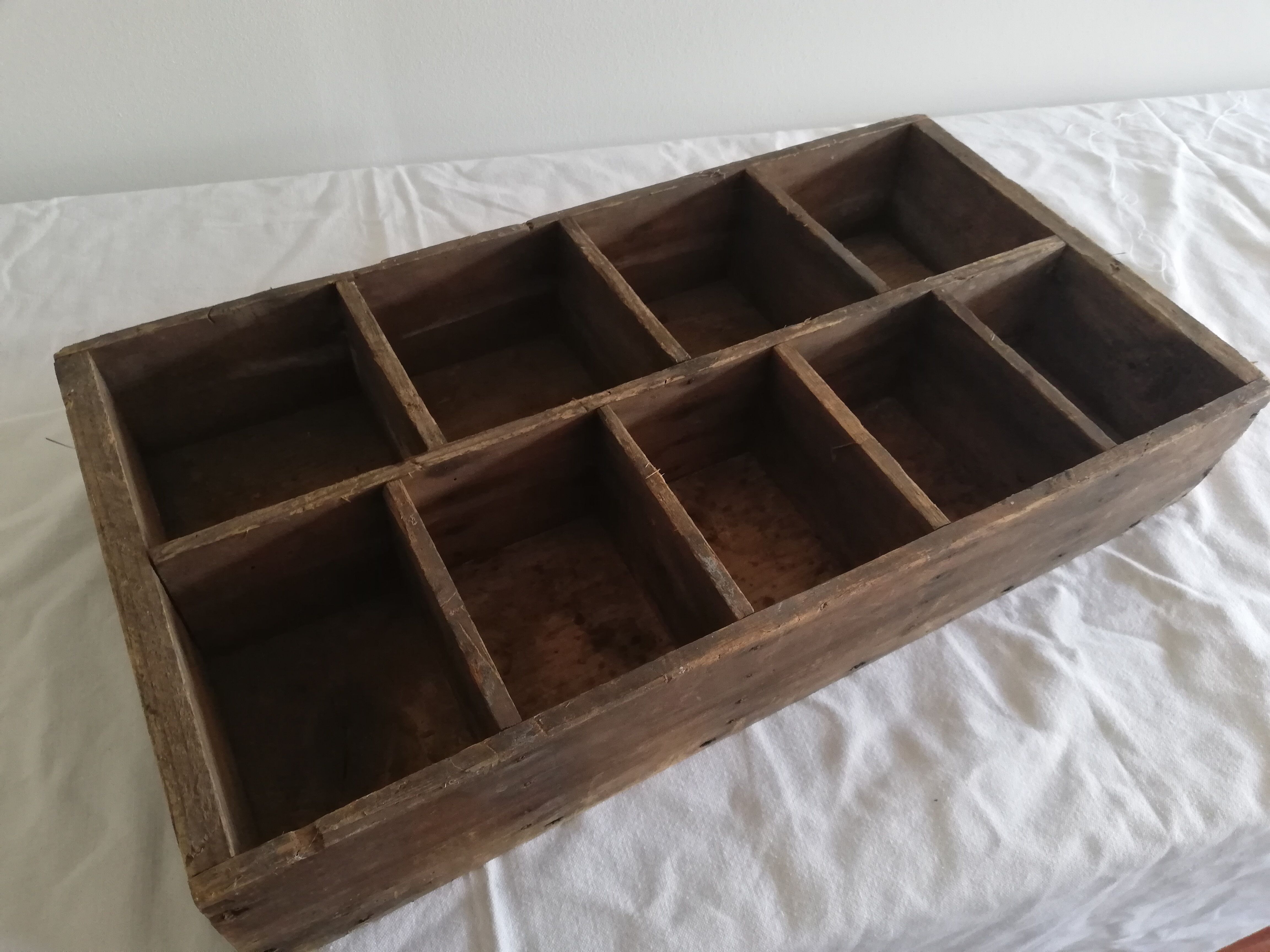 Box with vintage carpentry compartments