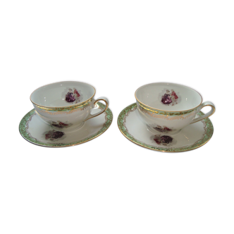 Tasses à thé ou café porcelaine décor couple romantique rose violet