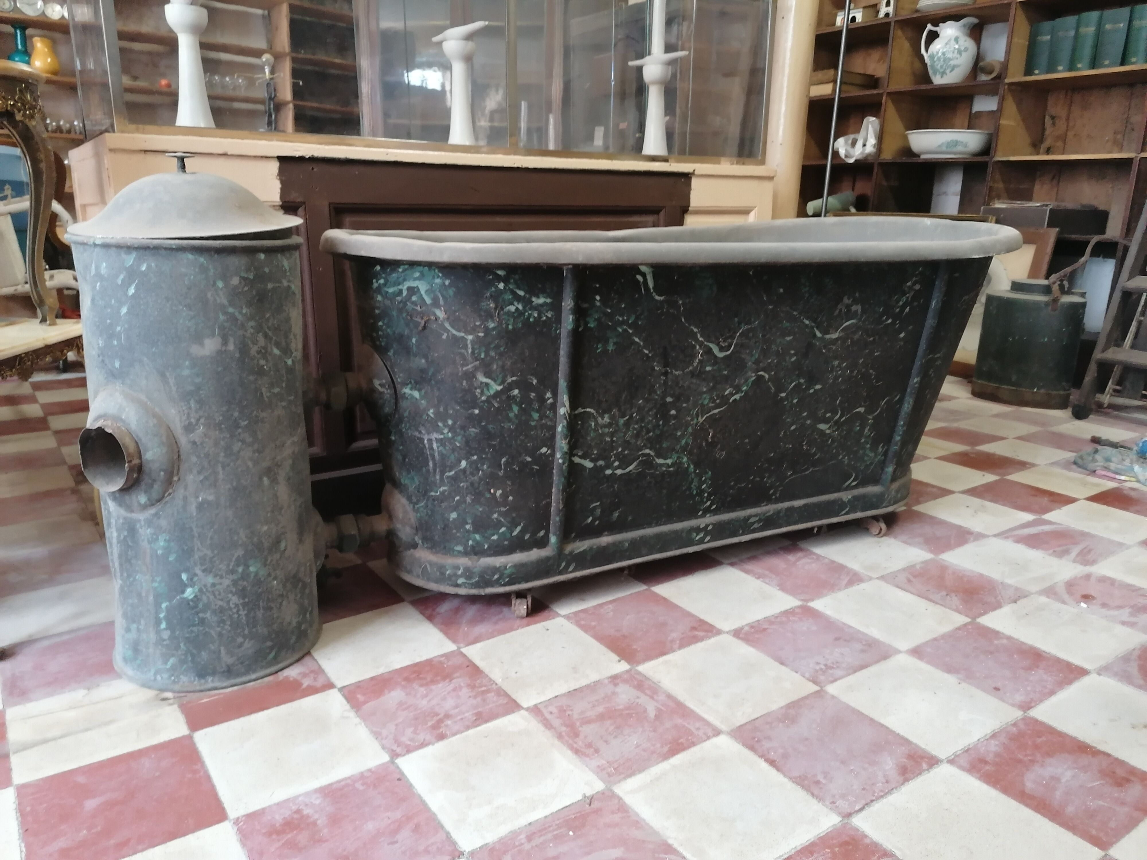 old bathtub with its stove