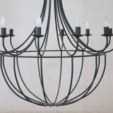 Vintage Large Iron Balloon Chandelier, 12 Bulbs