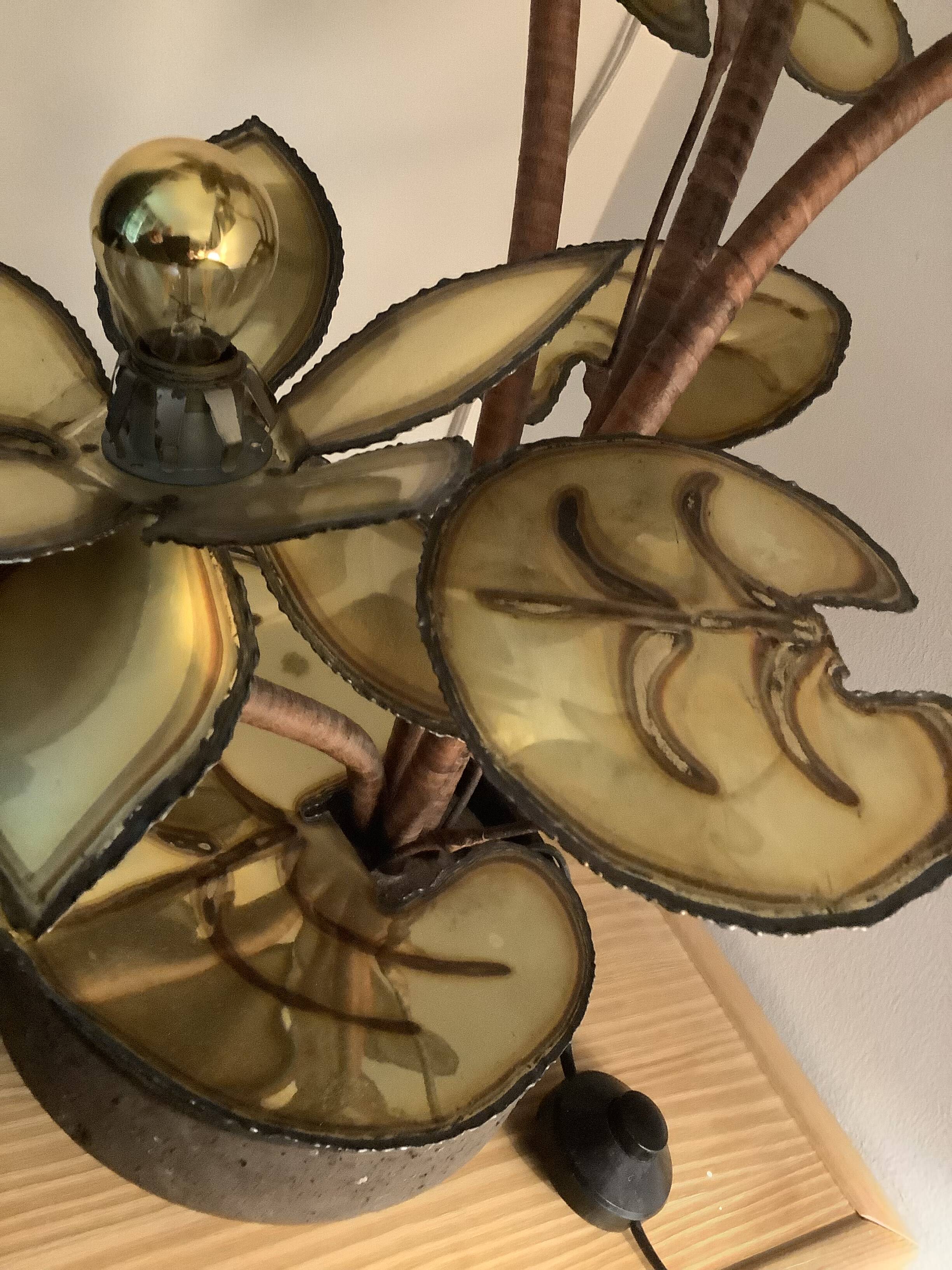 Golden brass flower lamp, Jansen style from the 1970s.