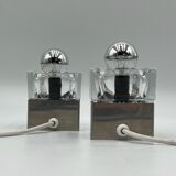 Cubic metal and glass bedside lamps, 70s