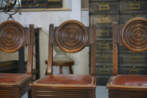Ensemble de 6 chaises avec assises en cuir par Étienne Kohlmann 1960’s
