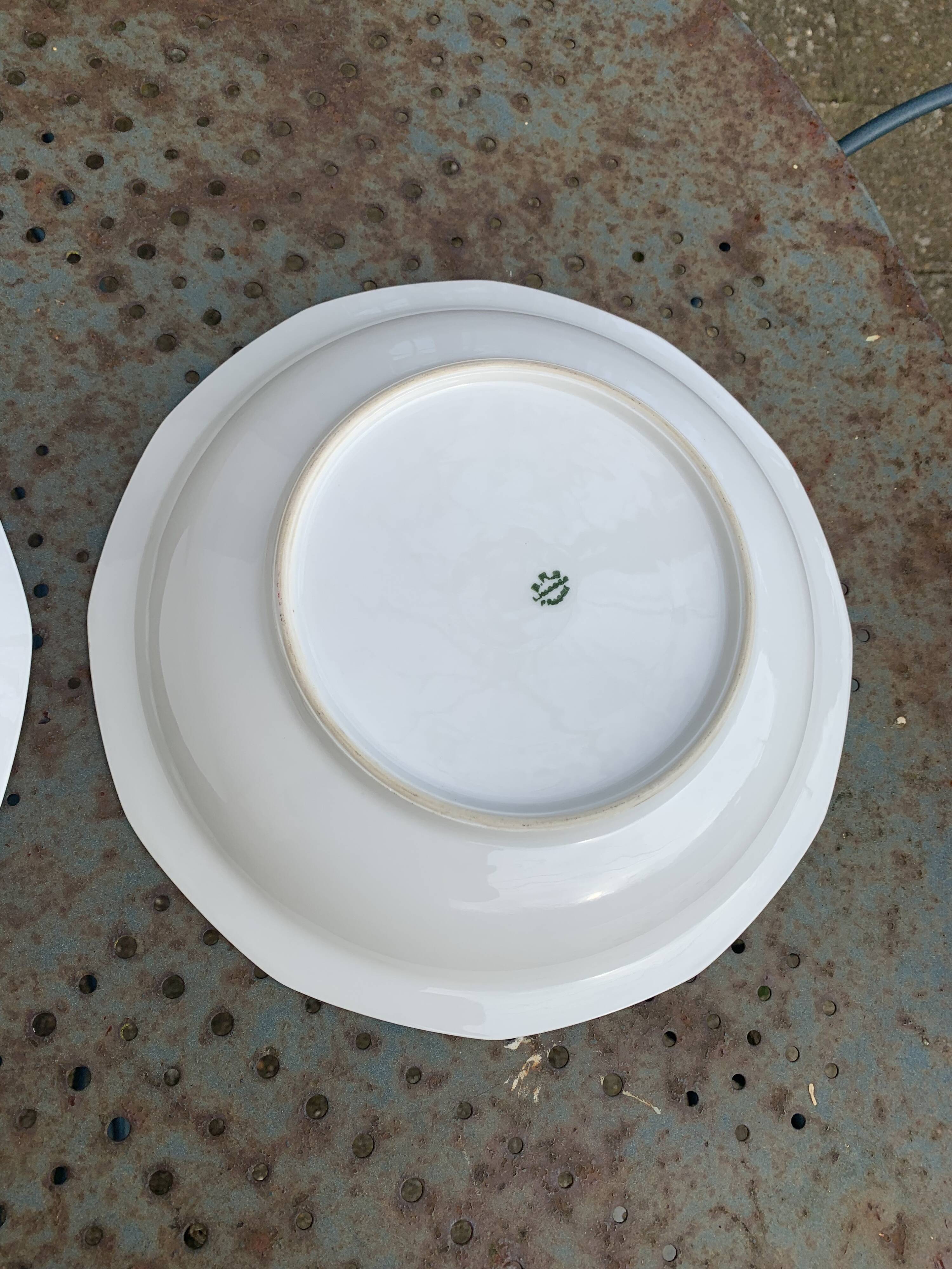 Set of two art deco porcelain dishes, limoges france, BRB, pink flowers