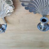 Pair of vintage silver-plated scallop shell wall candle holders