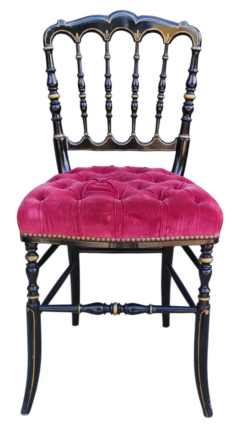 Antique Napoleon III chair in red velvet with upholstery
