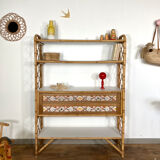 Vintage rattan bookcase shelf