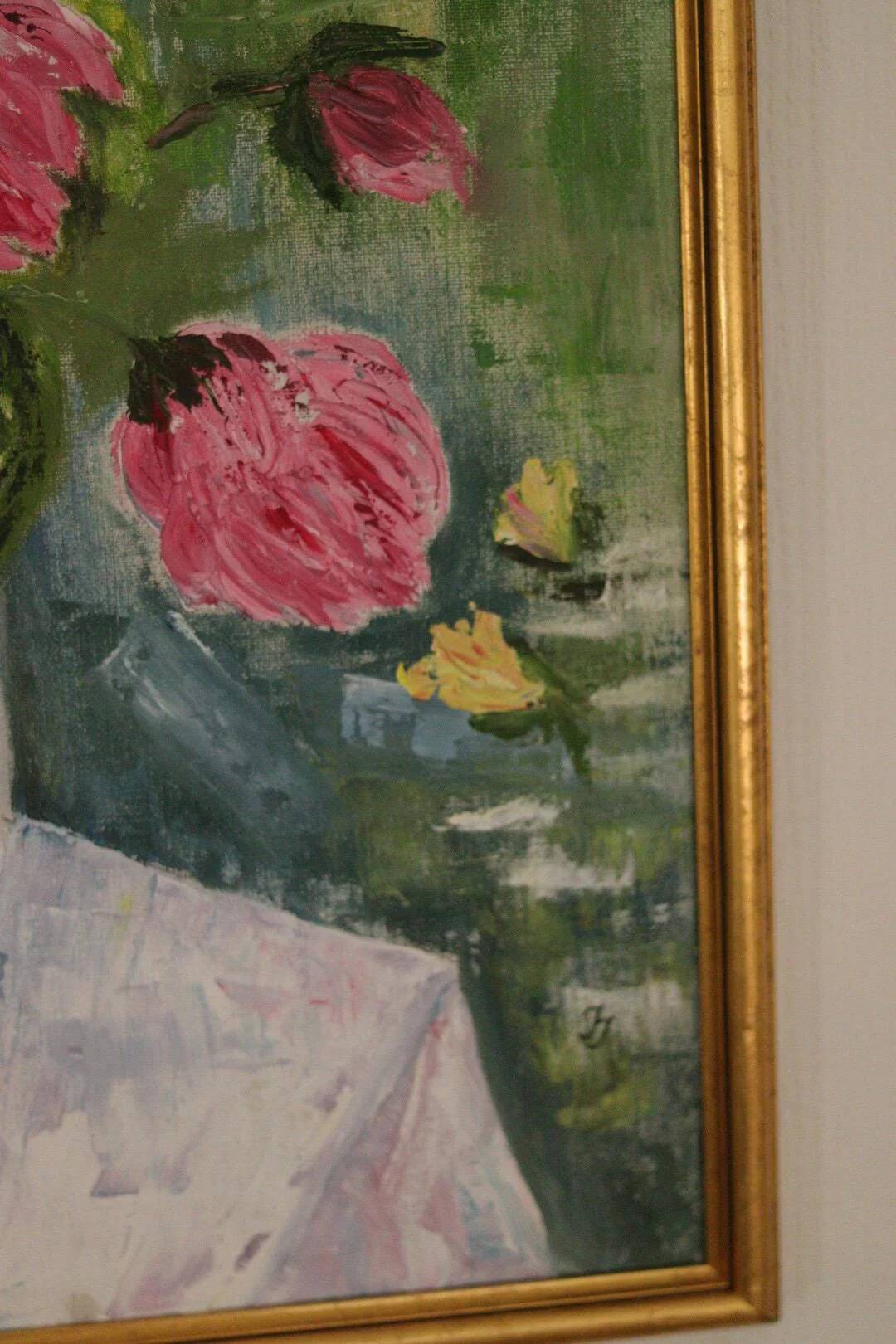 Original Oil on Canvas – “Large Bouquet” by JJ – Signed, Framed 65 × 77 cm