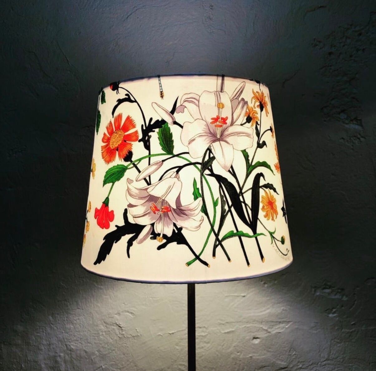 Mid-Century Modern Table Lamp in Brass with Vintage Gucci Shade
