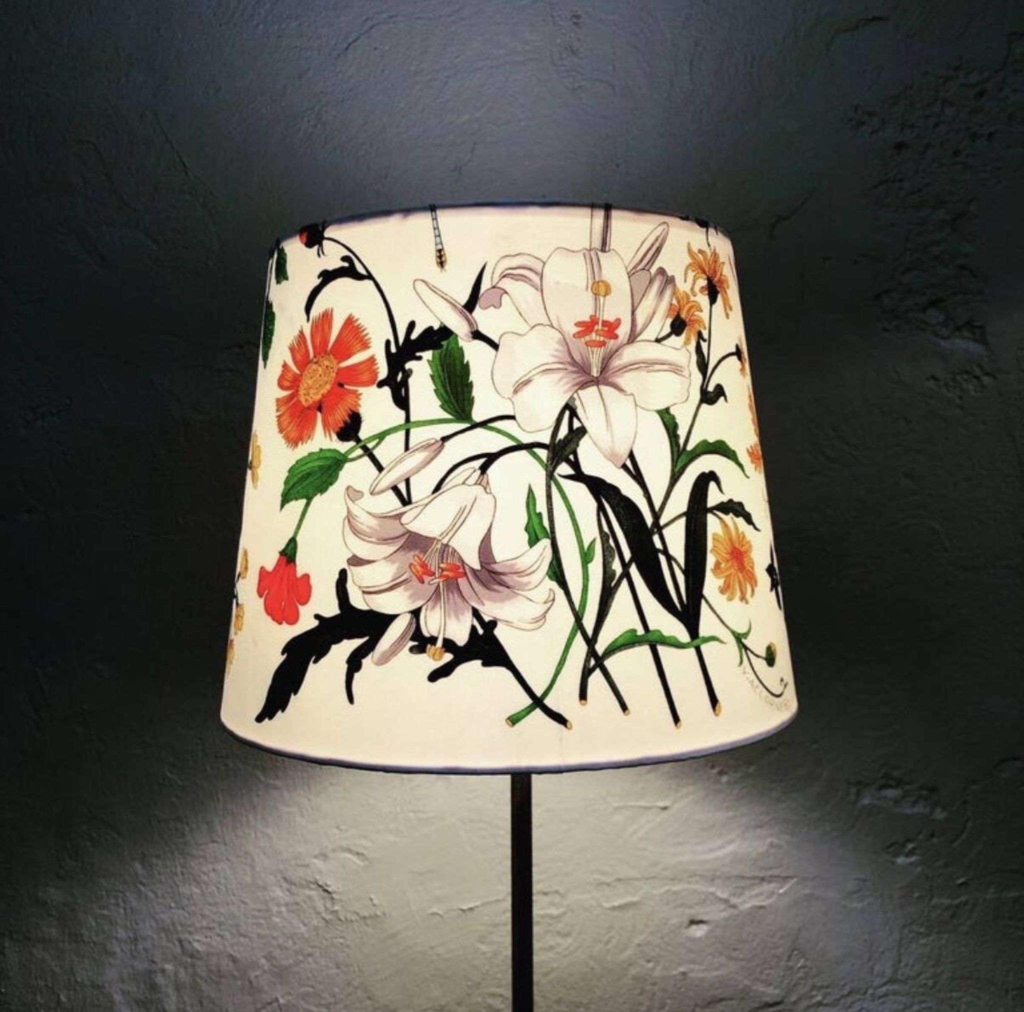 Mid-Century Modern Table Lamp in Brass with Vintage Gucci Shade