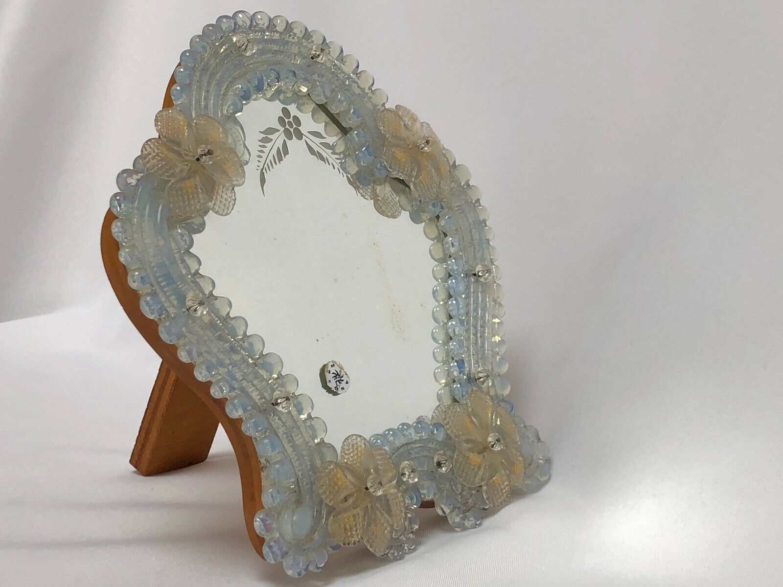 Miroir murano venice 1900 structure bois opalescent stylisées 22x24cm