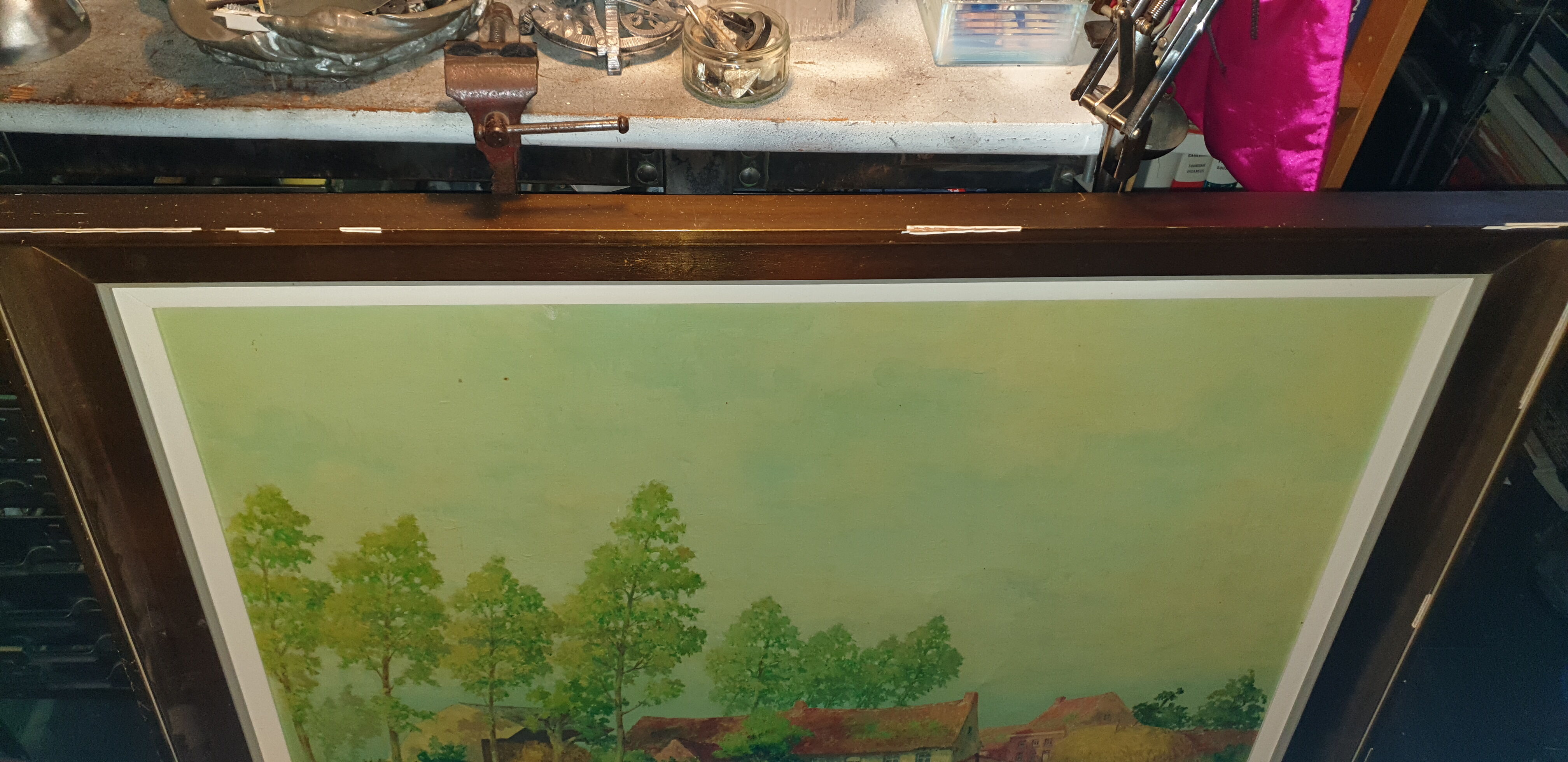 Huile sur toile campagne pastorale 1970