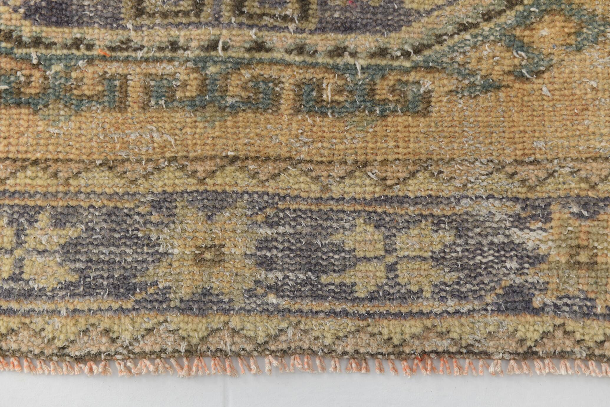 Faded Mustard Geometric Pattern Vintage Persian Runner Rug, 85x306 Cm