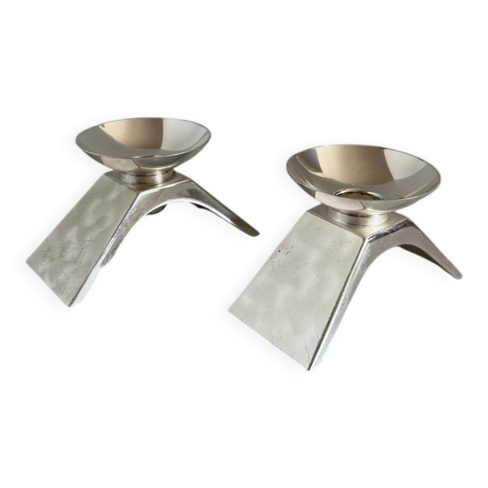 Vintage Modernist Pair Of WMF Ikora Silver Plated Candle Holders